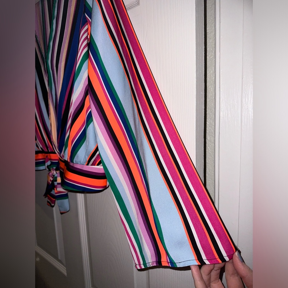 Express Striped Multi Color Wrap Top - Picture 5 of 6